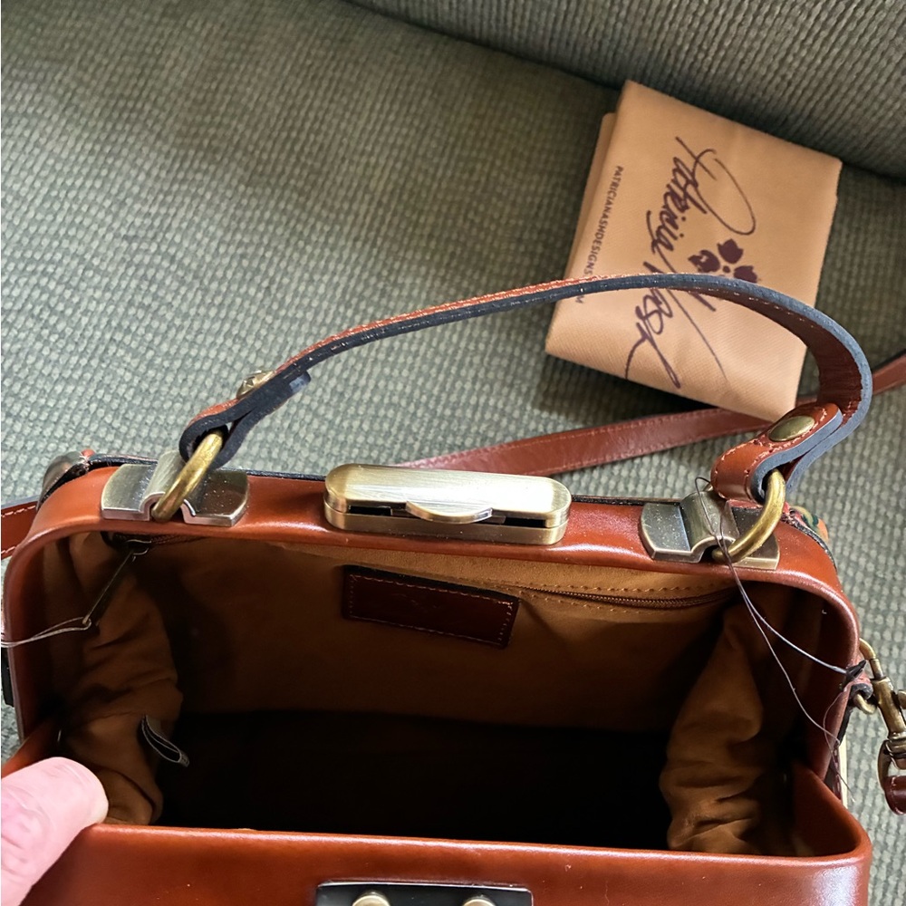 Patricia Nash Orange Floral Leather Crossbody with Green Accents - Picture 3 of 3